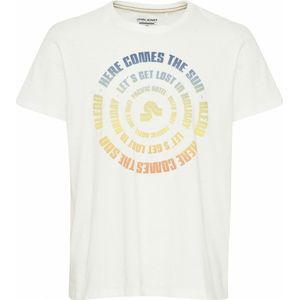 BLEND - Shirt - Blauw - Lichtgeel - Oranje - Wit - Kwartmouw - Ronde Hals