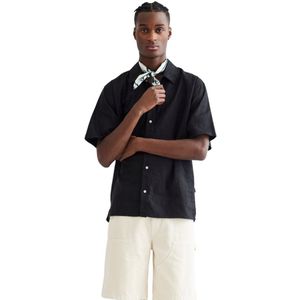 Woodbird, Overhemden, Heren, Zwart, M, Linnen, Zwart Linnen Overhemd Casual Stijl