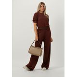 Minus Allie High Waisted Wide Leg Metallic Knit Pant Broeken Dames - Bruin