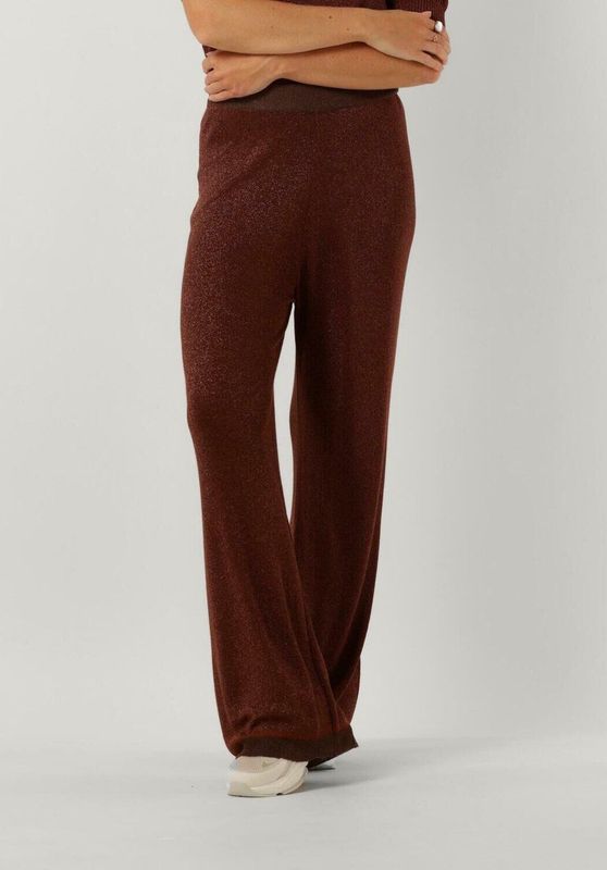 Minus Allie High Waisted Wide Leg Metallic Knit Pant Broeken Dames - Bruin