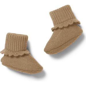 Konges Sløjd Vitum Booties Iced Coffee 6-9M | Wollen Baby Slofjes Bruin | Babyslofjes Wol | Newborn Booties Camel 6-9 Maand