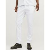 Heren JACK & JONES Chino Broek Stretch Pantalon Taps Toelopende Pasvorm Slim Fit Look JPSTMARCO JJBOWIE, Colour:White, Pant Size:28W / 30L, Beenlengte: