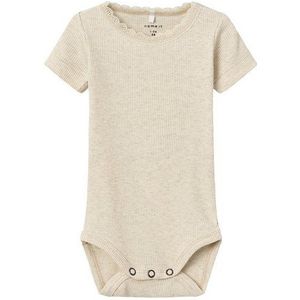 Korte Mouwen Romper - Zacht Jersey - O-hals - Drukknoopsluiting - Kantdetail