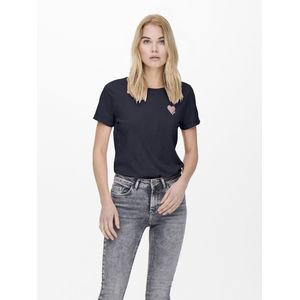 ONLY Dames Onlkita Life S/S Logo Top Noos T-shirt, Night Sky/Print: roségoud glitter hart, L