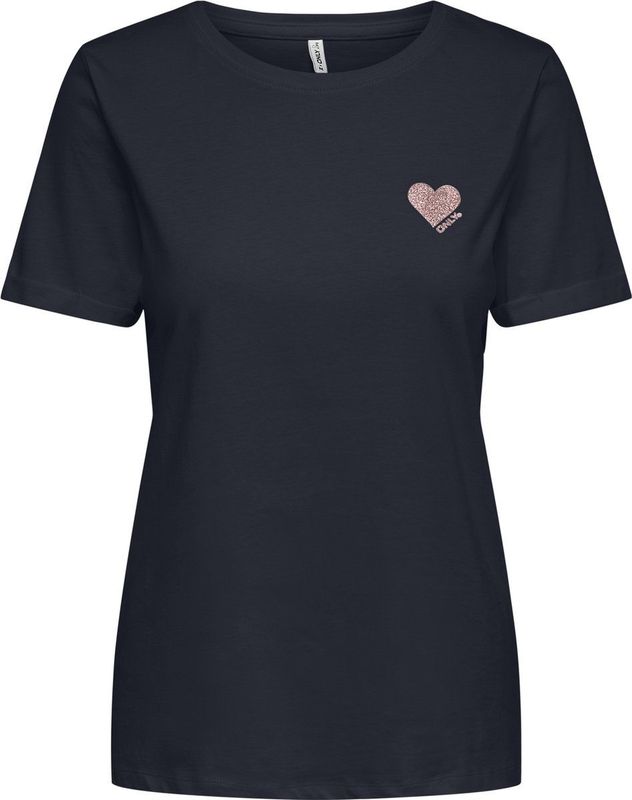 Onlkita - Top - Katoen - O-hals - Korte Mouwen - Glitterdetail - Regular Fit