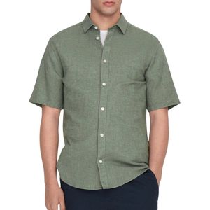 Only & Sons - Onscaiden Ss Solid Linen Shirt - Swamp - Katoen