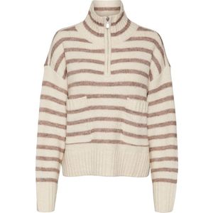 Vero Moda Carry Ls Highneck Zip Pullover Birch Brown BRUIN