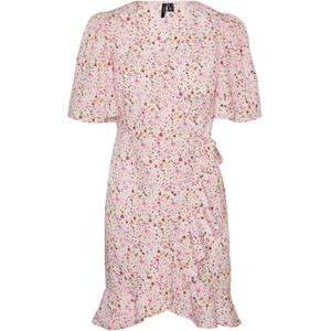 VERO MODA VMEMMA Henna 2/4 Short WRAP Jurk WVN GA Jurk, Parfait Pink/AOP: Mille Flower, M, Parfait Roze/Aop: mille Flower, M