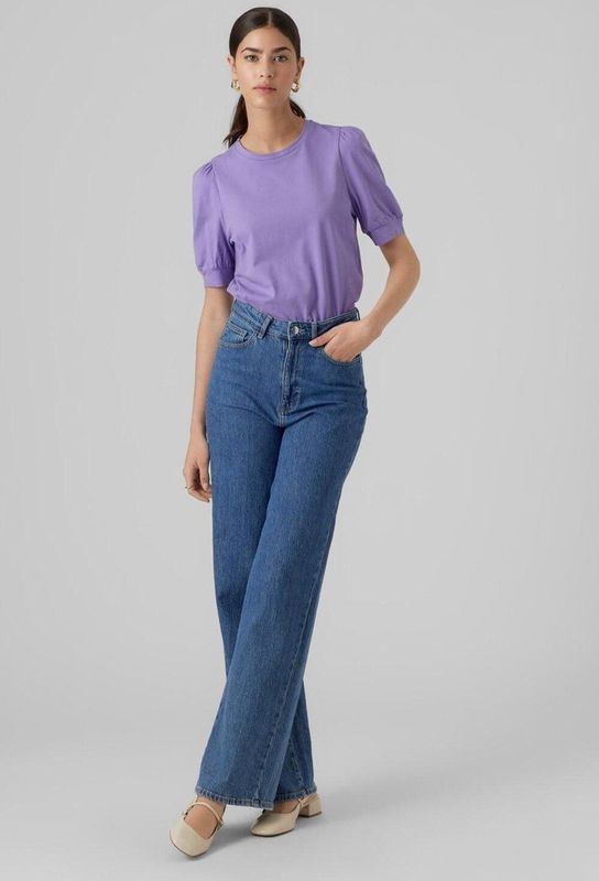 T-shirt - O-hals - 2/4 Mouwen - Volumineuze Mouwen - Regular Fit