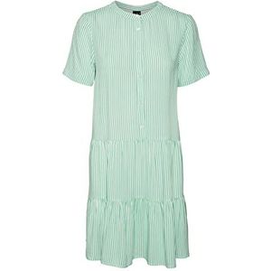 VERO MODA Dames VMBUMPY SS Short Dress WVN NOOS jurk, Snow White/Stripes: Jade Cream, M, Snow White/Stripes: jade Cream, M
