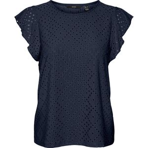 Navy Blousetop - Loose Fit - Korte Mouwen - Zonder Kraag - Zonder Sluiting