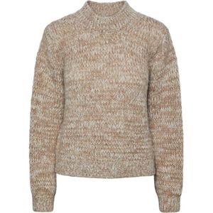 PIECES PCNOMANA LS O-Neck Knit BC, Fossil/patroon: whitepepper + clouddancer, M