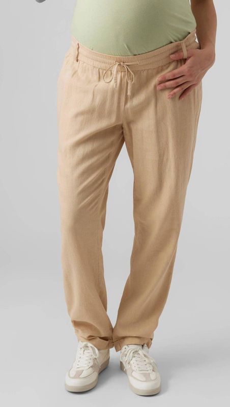 MAMALICIOUS Regular Fit Broek MLBEACH met Linnen Ecru