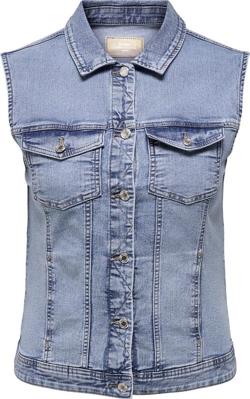 ONLY CARMAKOMA Gilet Light Blue Denim met Knoopsluiting