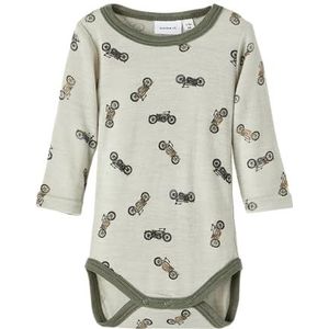 NAME IT Baby Jongens Nbmwang Wool Rib Ls AOP XXIII Body, London Fog, 68 cm