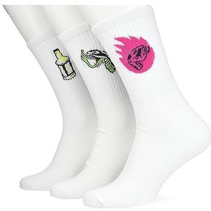 JACK & JONES JACROCK EN ROLL TENNIS SOCKS 5 PAK, Wit/verpakking: Pink Yarrow - Jasmine Green - Lime Popsicle, One Size