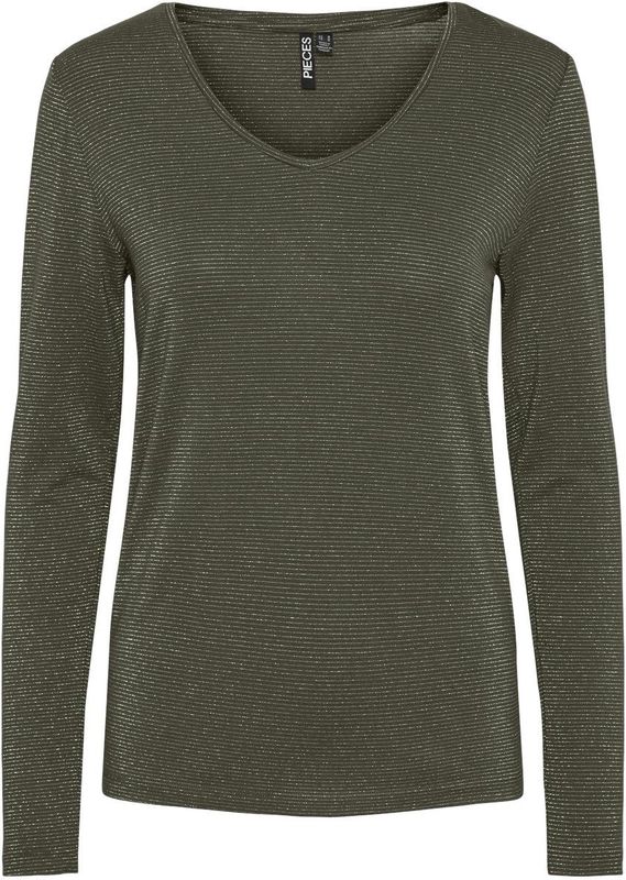 Pieces - Billo T-shirt - Gestreept - Lurex - Lange Mouwen - Regular Fit