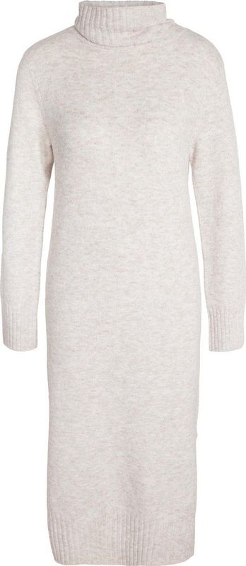 Tricot Jurk - Eggnog - Breisel - Lange Mouwen - Colkraag - Zijsplitjes