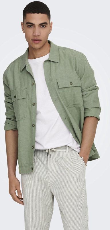Only & Sons - Onskennet Ls Linen Overshirt - Swamp - Overhemd