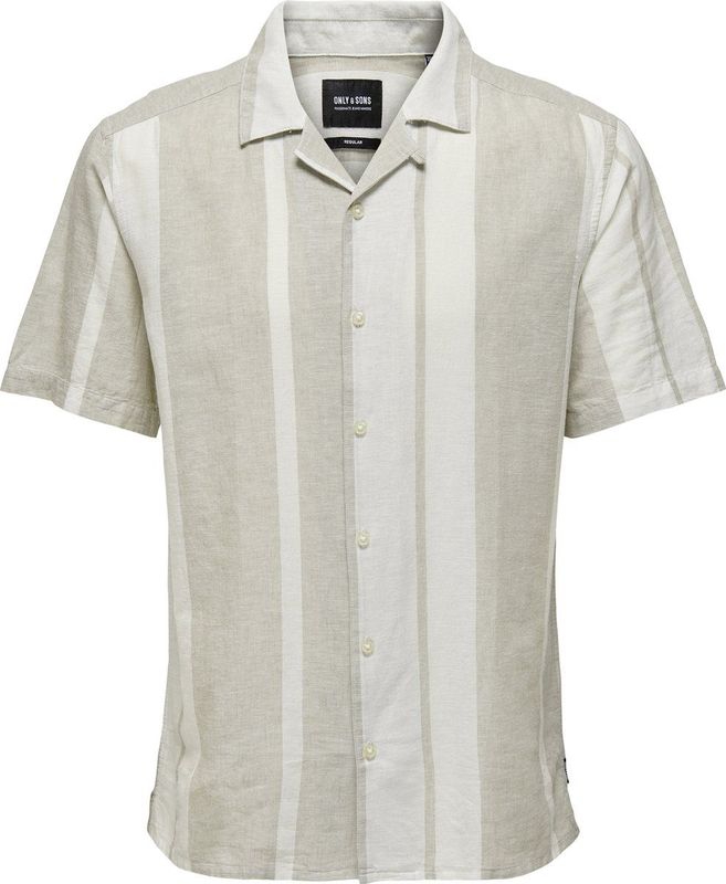 ONLY & SONS Herenhemd - Kaki - Linnen - Korte Mouwen - Resortkraag