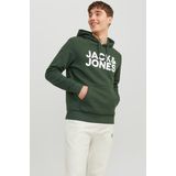 JACK & JONES Hoodie - Groen - Katoenmengsel - Capuchon Met Grote Print