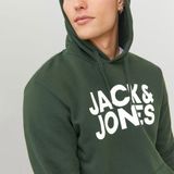 JACK & JONES Hoodie - Groen - Katoenmengsel - Capuchon Met Grote Print
