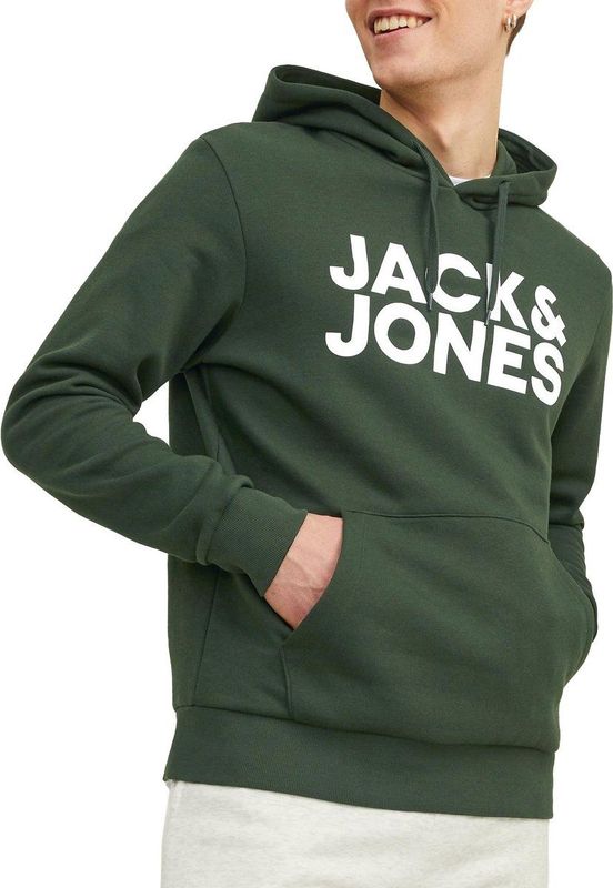 JACK & JONES Hoodie - Groen - Katoenmengsel - Capuchon Met Grote Print