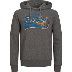 JACK & JONES Logo sweat hood regular fit, heren hoodie katoenmengsel met capuchon, donkergrijs melange