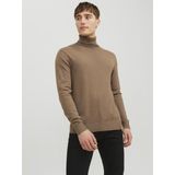 JACK & JONES Emil knit roll neck slim fit, heren pullover viscosemengsel met col, camel bruin