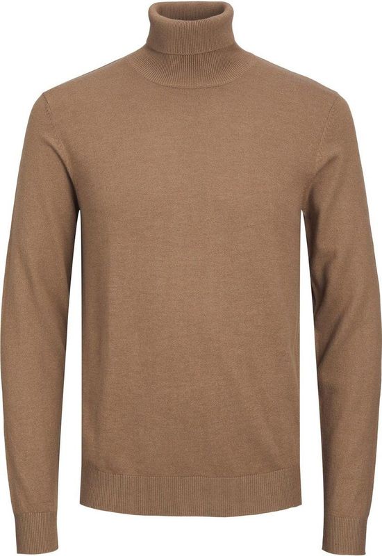 JACK & JONES Emil knit roll neck slim fit, heren pullover viscosemengsel met col, camel bruin