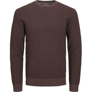 JACK & JONES Atlas knit crew neck slim fit, heren pullover katoen met O-hals, bruin