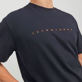Jack & Jones - T-shirt - Zwart - Katoen - Ronde Hals, Logo Print, Korte Mouwen