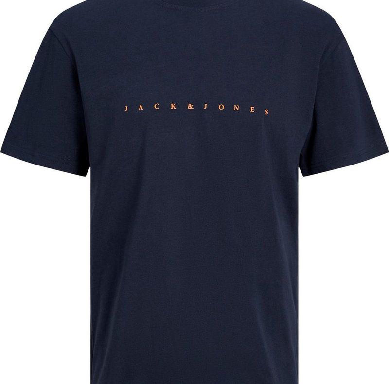 Jack & Jones - T-shirt - Zwart - Katoen - Ronde Hals, Logo Print, Korte Mouwen