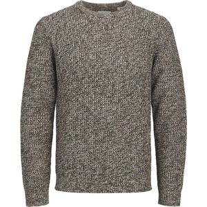 JACK & JONES William knit crew neck slim fit, heren pullover acryl met O-hals, camel bruin melange