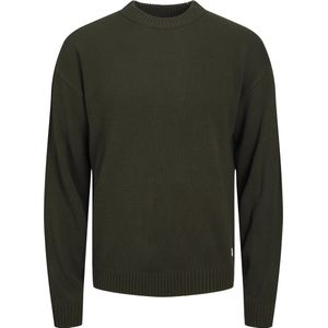 JACK & JONES - Pullover - Donker Olijfgroen - Katoenmengsel - O-hals