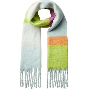 PIECES geruite sjaal met franjes PCJANICE lichtblauw/groen/oranje