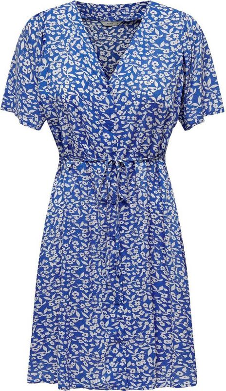 Jerseyjurk - V-Hals - Korte Mouwen - Knoopsluiting - Mini-Lengte - Riem in Taille - Regular Fit