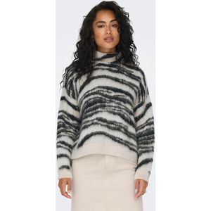 Only - Onlwild Ls Jq Highneck Cc Knt - Gebreide Trui - Moonbeam/Black - Zacht Materiaal