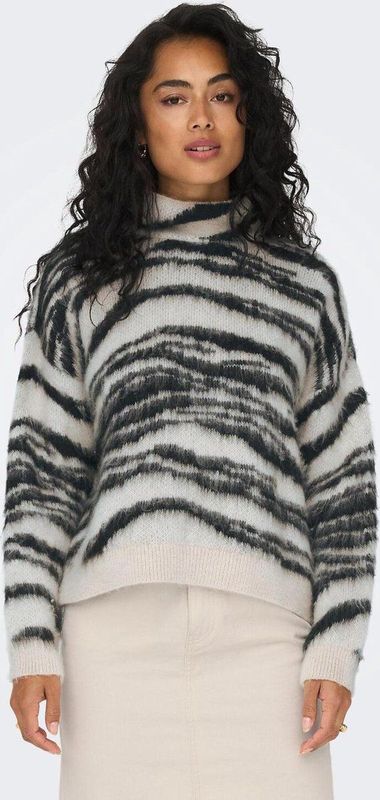 Only - Onlwild Ls Jq Highneck Cc Knt - Gebreide Trui - Moonbeam/Black - Zacht Materiaal