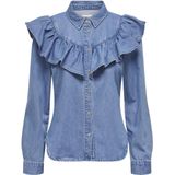 Only Onlindigo Ls Frill Dnm Shirt Qyt Noos Dames Blouse Medium Blue Denim