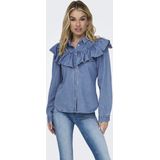 Only Onlindigo Ls Frill Dnm Shirt Qyt Noos Dames Blouse Medium Blue Denim