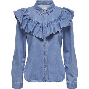 Only Onlindigo Ls Frill Dnm Shirt Qyt Noos Dames Blouse Medium Blue Denim