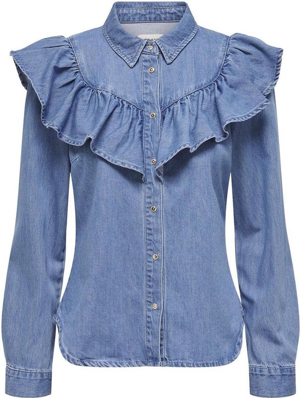 Only Onlindigo Ls Frill Dnm Shirt Qyt Noos Dames Blouse Medium Blue Denim