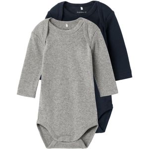 NAME IT BABY Romper NBNBODY- set van 2 Donkerblauw/Grijs Melange