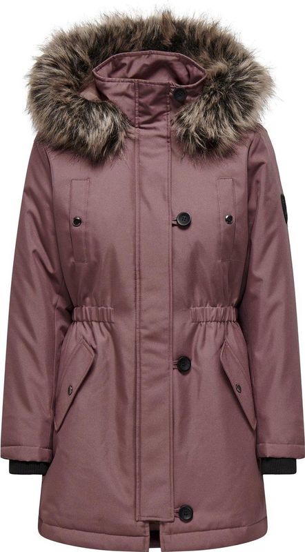 Only - Iris - Damesparka - Effen - Polyester - Afneembaar Imitatiebont