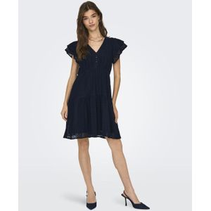 Jerseyjurken - Casual Jurk - V-Hals - Korte Mouwen - Katoen - Kanten Detail