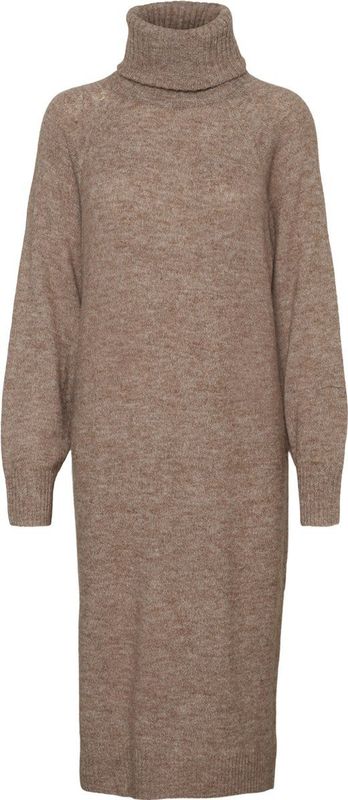 Gebreide Jurk - Waterval Hals - Lange Mouwen - Onder De Knie - Loose Fit