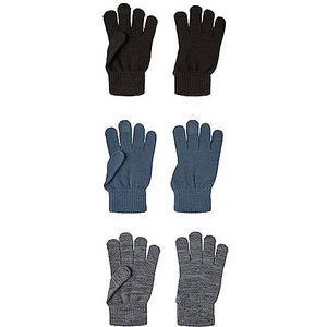 Name It Nknmagic Gloves 3p Noos uniseks handschoenen, Bering Sea/Set van 3 met grijs gemêleerd/zwart
