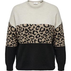 ONLY CARMAKOMA CARJADE ANIMAL LS O-NECK KNT Dames Trui - Moonbeam Black/Toasted Coconut