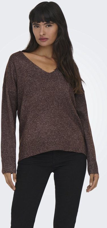Bestseller - ONLRICA Life L/S V-hals Pullover - Deep Mahogany - Katoen